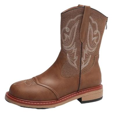 Fashion New Embroidered Leather Western Ankle Boots for Women Autumn Winter Fashion Soft-soled Casual Women's Chelsea Boots Shoes