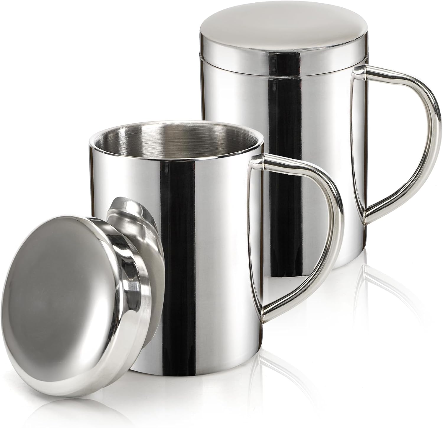

2 Pack 13.5oz Stainless Steel Double-Walled Metal Mugs, Insulated Coffee Cup with Lid and Handle Thermal Camping Mugs for Coffee