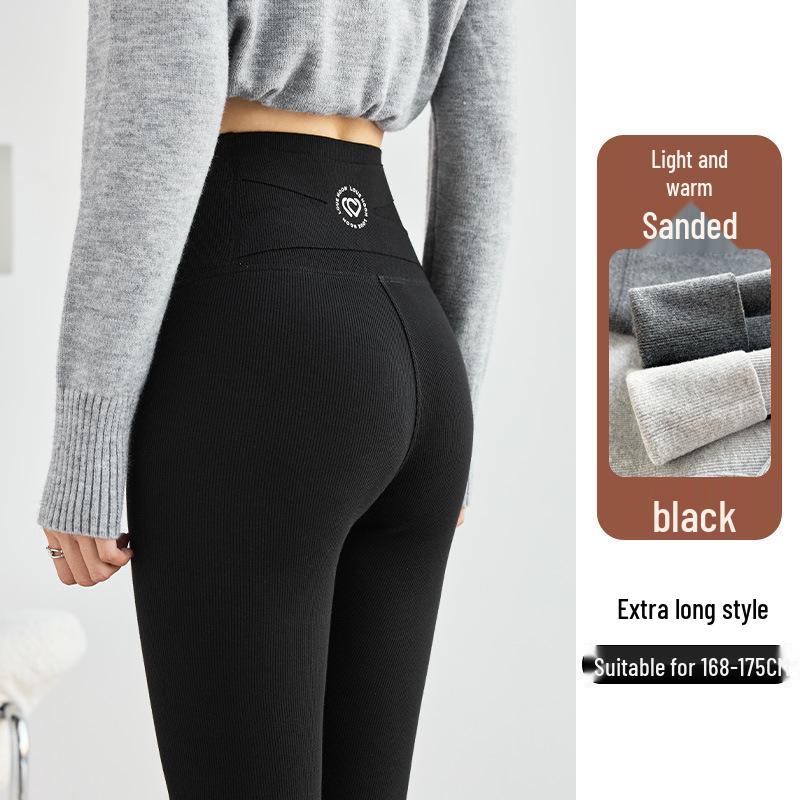 Women's Extra Long Ribbed Cotton Fleece-Lined High-Waisted Leggings, 2025 Autumn/Winter Collection, Skin-Friendly
