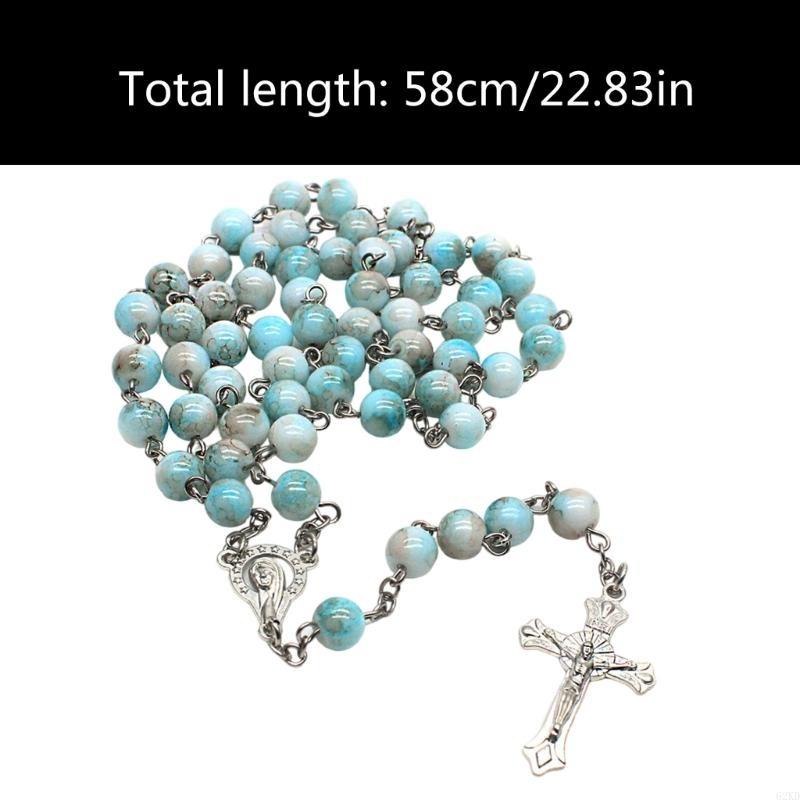 62KD Katolske Merker Perler Rosenkrans Halskjede Krusifikser Religiøs Kjede Kirke Bønn Anheng Smykker for Kvinners Dåp Gave