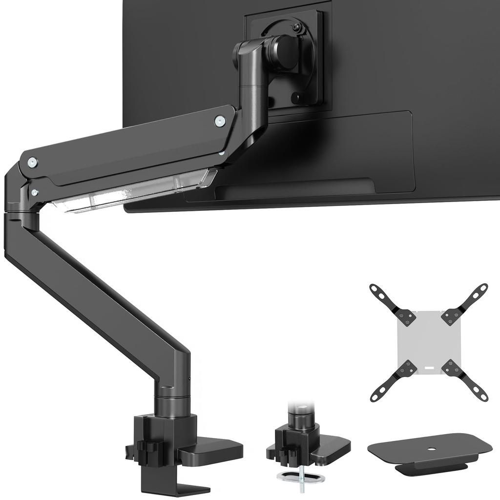 WORLDLIFT Single Monitor Desk for Monitors Inches with Reinforcement VESA Compatible Arm, Mount, Gas-Powered, 17-57 (2-27kg), Plate,