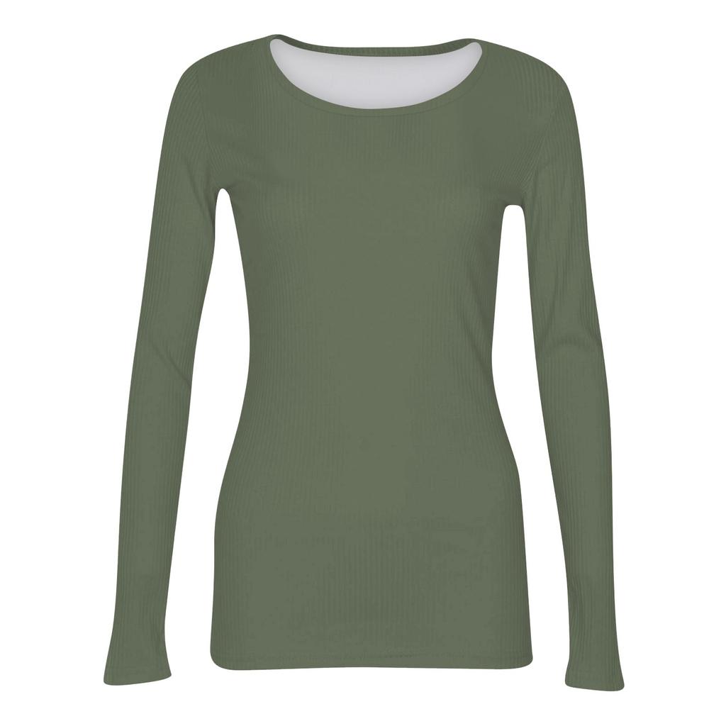 Women's Autumn And Winter Slim Bottom T-shirt Fashion Casual Solid Color Round Neck Pullover Long Sleeve Top