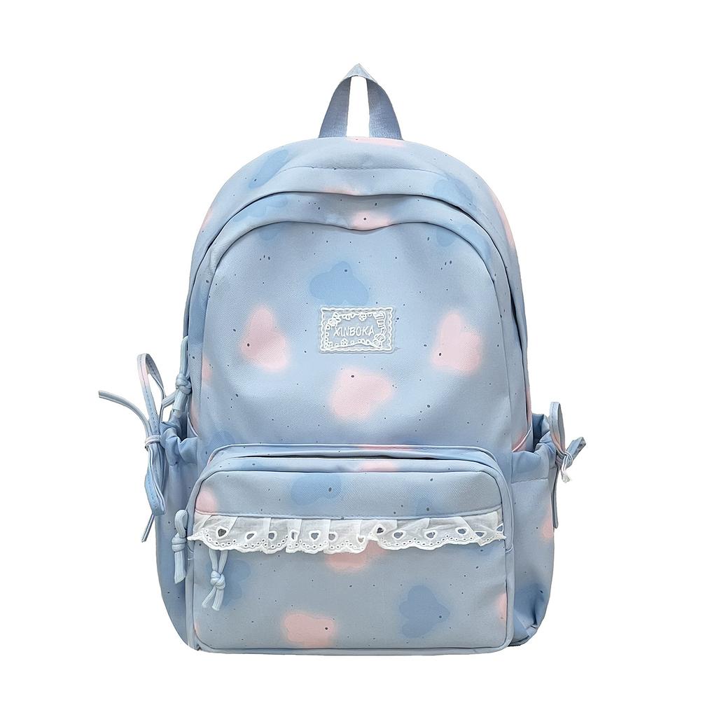 Cartable Nouveau Sac à Dos à Pois en Dentelle Coréen Léger Polyvalent Décontracté Grande Capacité Mode Sac à Dos pour Étudiant Trajet Scolaire