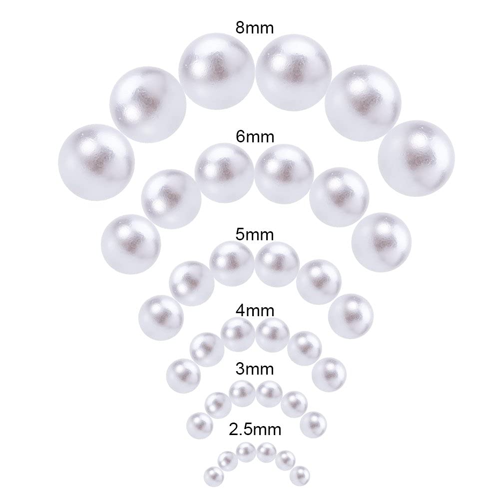 PH PandaHall Approximately 1535 Pearl Beads Glass Pearl No Hole Small Satin Glossy Glass Pearl Milk Beads Round Round Balls Handmade DIY White