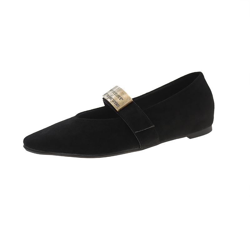 French Square Head Single Shoes Women's Leopard Print Flats 2025 New Metal Buckle with Mary Jane Shoes Small Fragrant Style