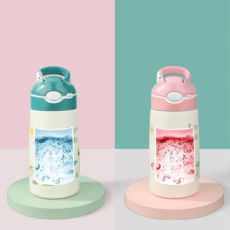 400ml Thermos Water Bottle For Kids Baby Cartoon Duck Straw Cup 316 Stainless Steel Vacuum Flask Outdoor Portable Thermos Cup