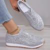 Large Size Women's Shoes Winter New Sequined Shoes Sports Running Shoes Shallow Mouth Round Head Outer Size Women's Shoes