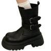 Thick-soled black motorcycle boots women's autumn retro handsome and thin short boots medium tube Martin boots