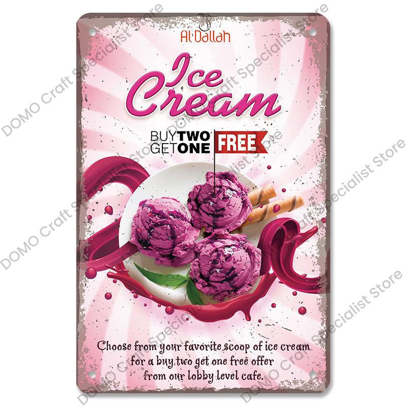 Summer Dessert Poster Vintage Metal Sign Ice Cream Cone Charlotte Metal Tin Plate Wall Decor for Cafe Shop Kitchen Living Room