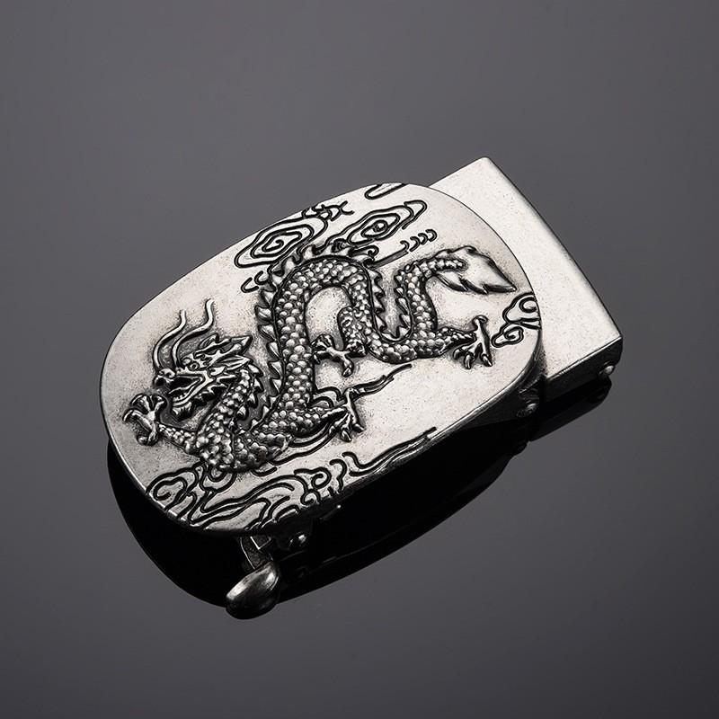Men's Retro Leather Belt with Chinese Dragon Alloy Automatic Buckle