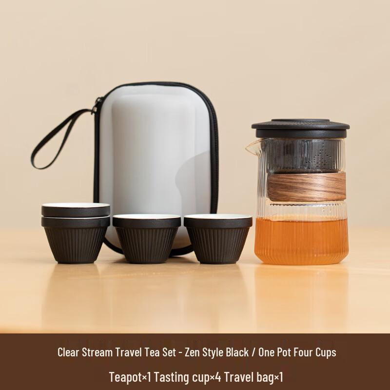 Portable Ceramic Travel Tea Set - Zen Black