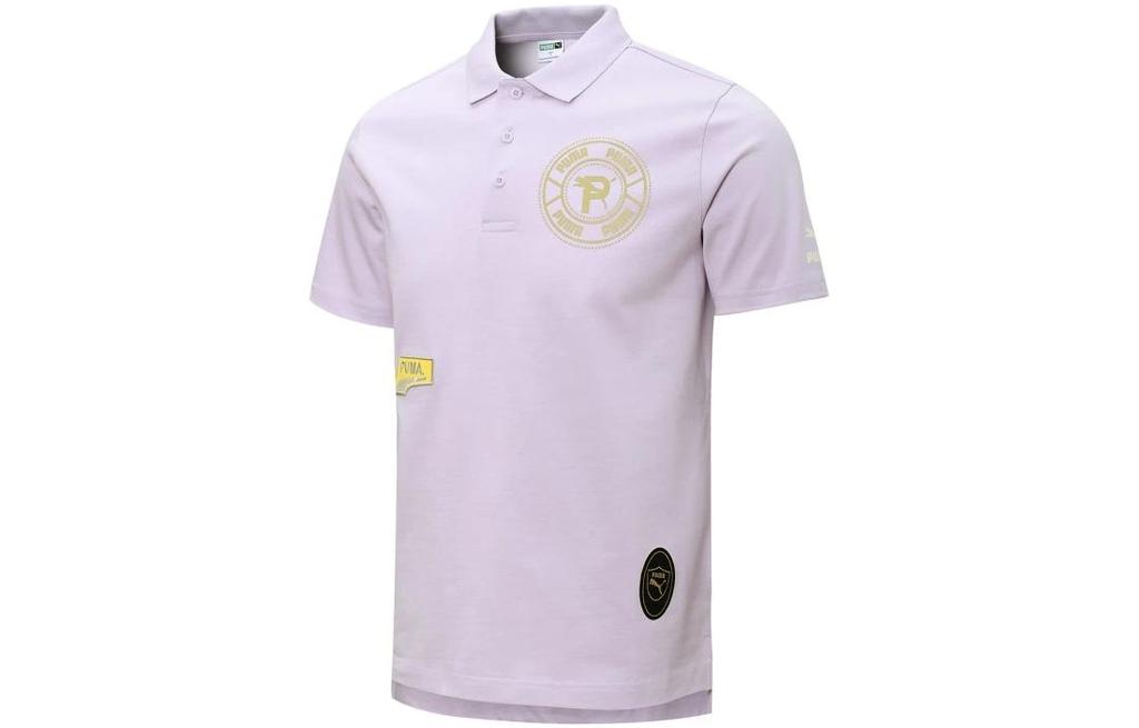 Men's PUMA Polo Shirts Unisex Purple Polo Collar Moderate Straight Fit