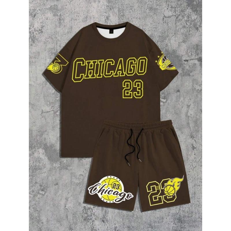 Two-piece Set New York Letter Print Men's Short Sleeve And Shorts Set Everyday Casual Men's T-shirt Street Fashion Sports Shorts