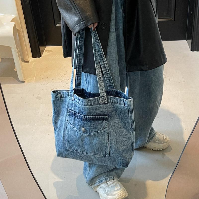 Retro Denim Bag for Women, 2026 New Large-capacity Campus-style Single-shoulder Bags Casual Hand-held Tote Bag