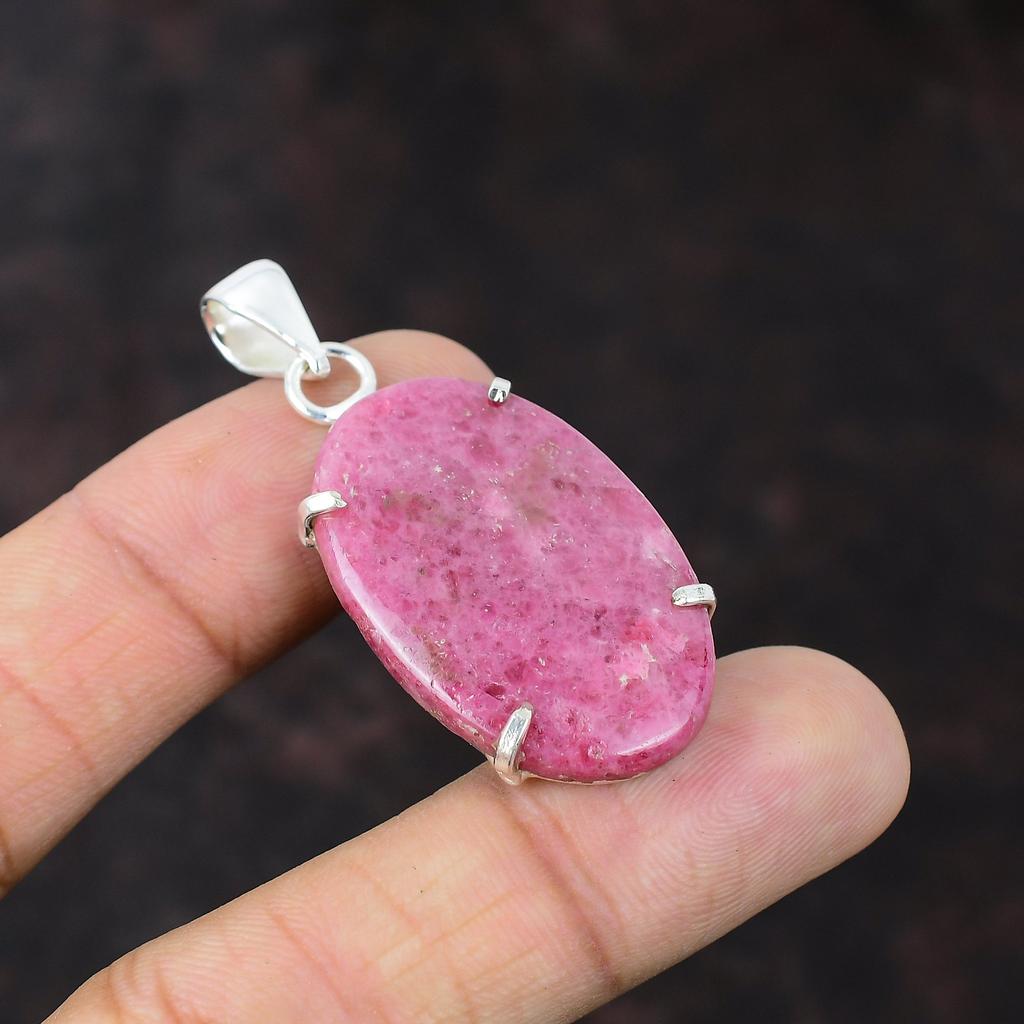 Rhodonit-Anhänger, brandneuer Edelstein-Schmuck, 925er-Sterlingsilber-Anhänger, handgefertigt, einzigartiges Design, Anhänger, Jahrestag, als Geschenk, stilvoller Anhänger