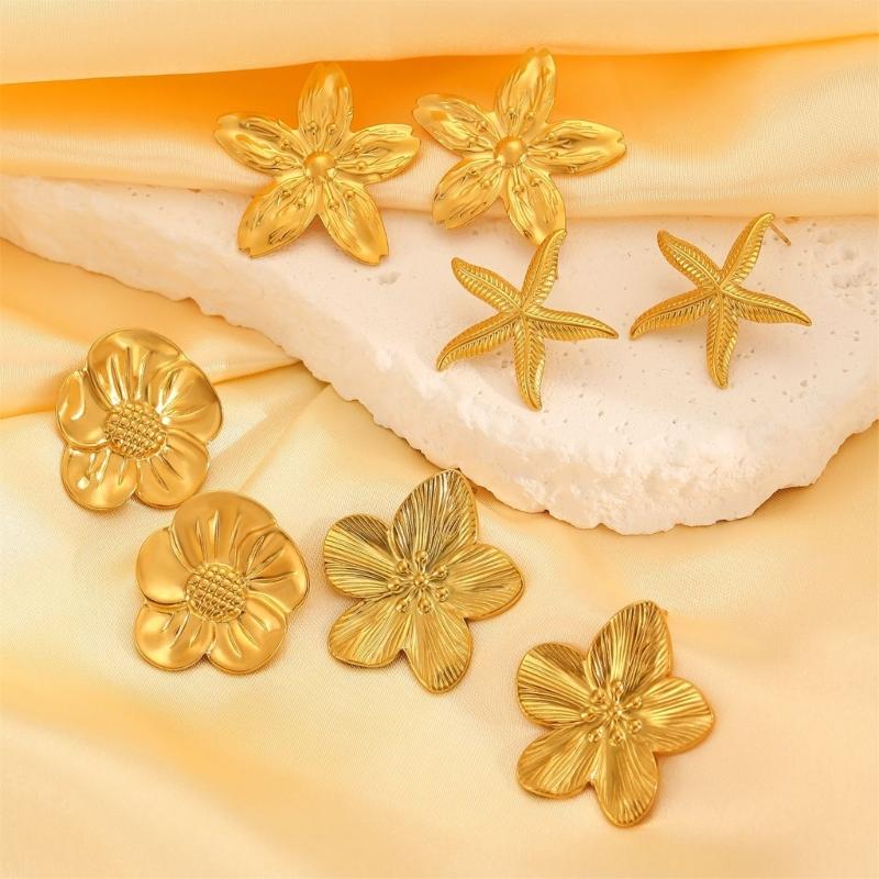Stainless Steel Petal Flower Earrings Distinctive Gold Flower Earrings Adornment Portable Ear Studs Charm for Parties