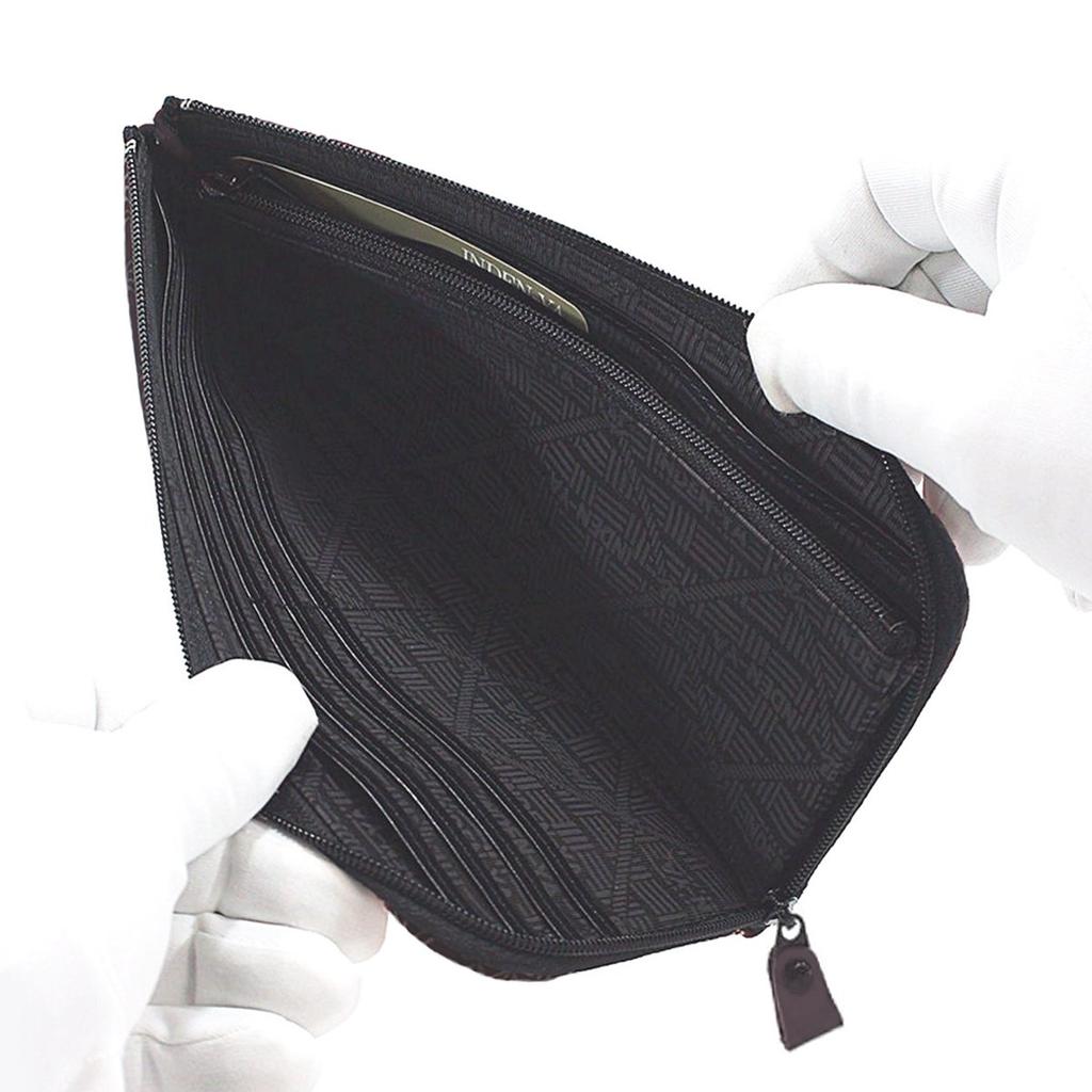 Indenya L-shaped Zipper Long Wallet, Purse A, Black Deerskin with Pink Lacquer, Clematis Pattern, 2315-51-169