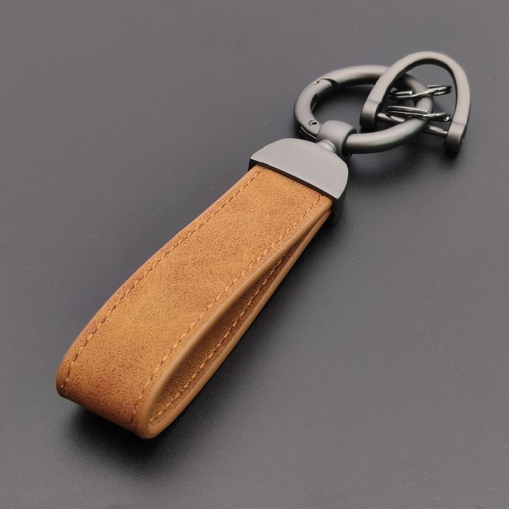 Minimalist Stainless Steel Metal Keyring Leather Car Keychain Pendant Laser Engrave Customized Name Vintage Accessory Gift