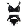 New Sex Underwear Sexy Women Patent Leather Mesh Garter Three-piece Sex Set Wholesale
