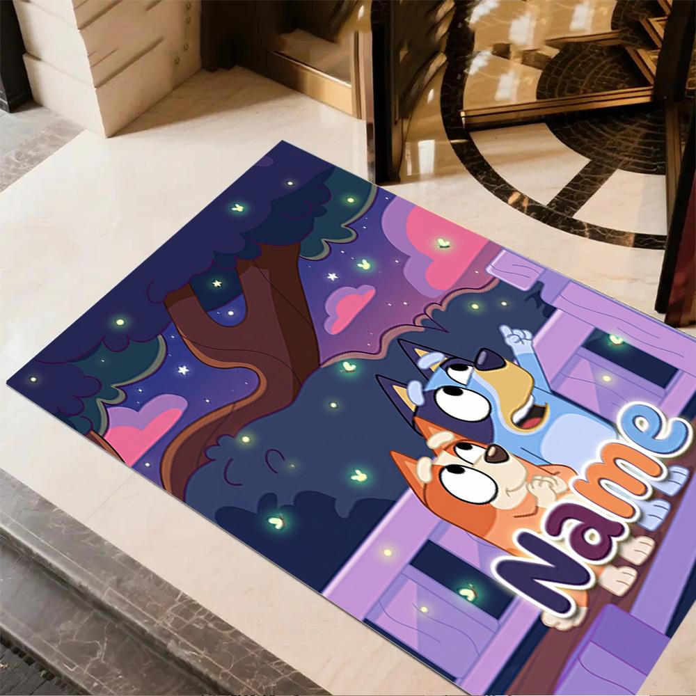 Bluey Friends Adventure Personalized Name Floor Rug Office Rug Design for Game Room Bedrooms Balcony Dormitory Antislip Carpet Decorate Offices