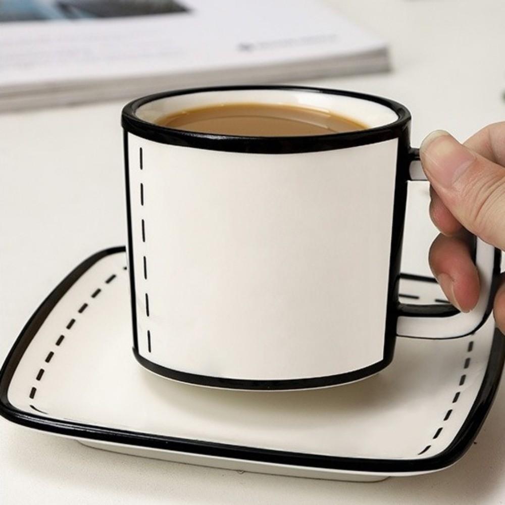 Black Rim Outline Comic Mug Comic Style Anime Water Drink Cup Breakfast Cup Set  for Daily Use