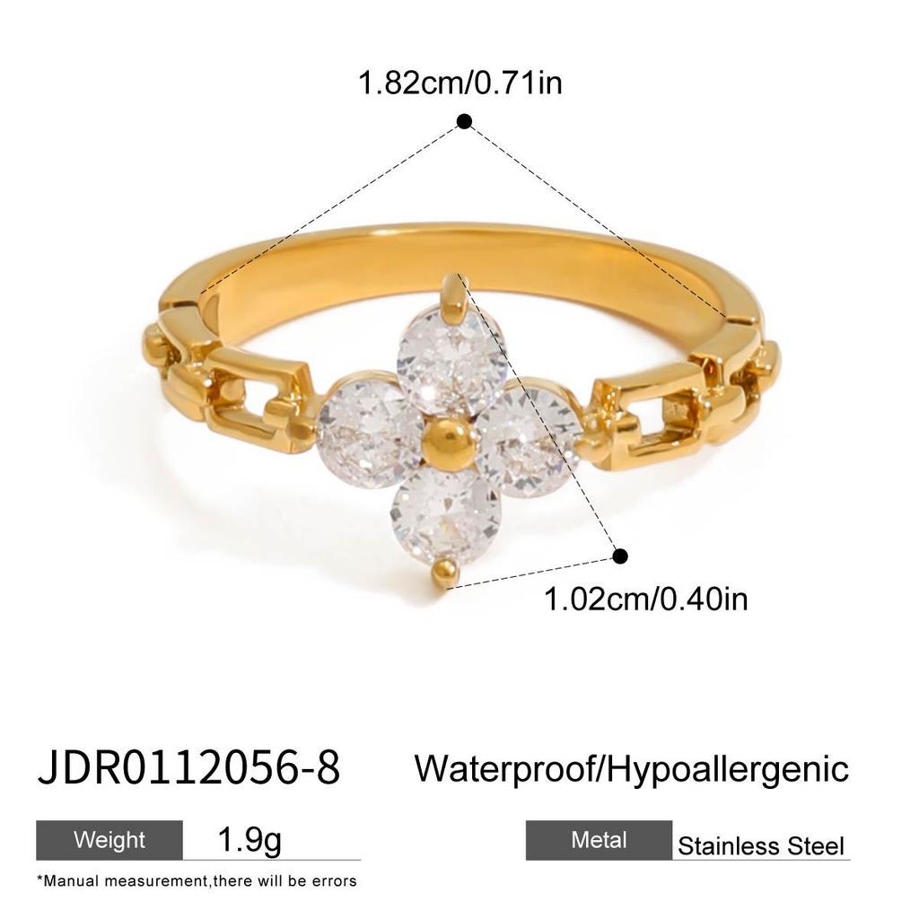 Women's Geometric Zircon Finger Chain Ring 18K Gold Plated Stainless Steel Jewelry Gift