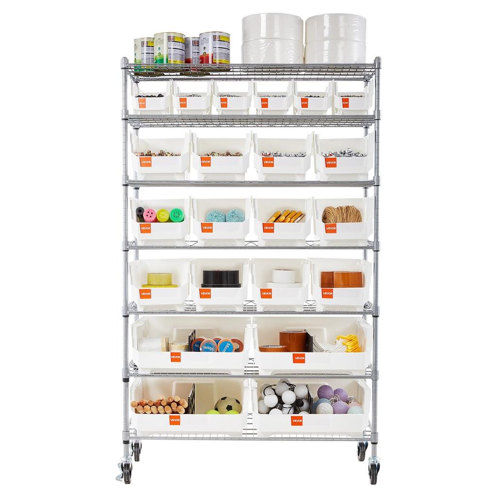 7-Tier Rolling Bin Storage Rack, 22 Organizer Bins, Bin Rack Storage Steel Wire Shelving System with Wheels, Mobile Tool Organizer for Garage,