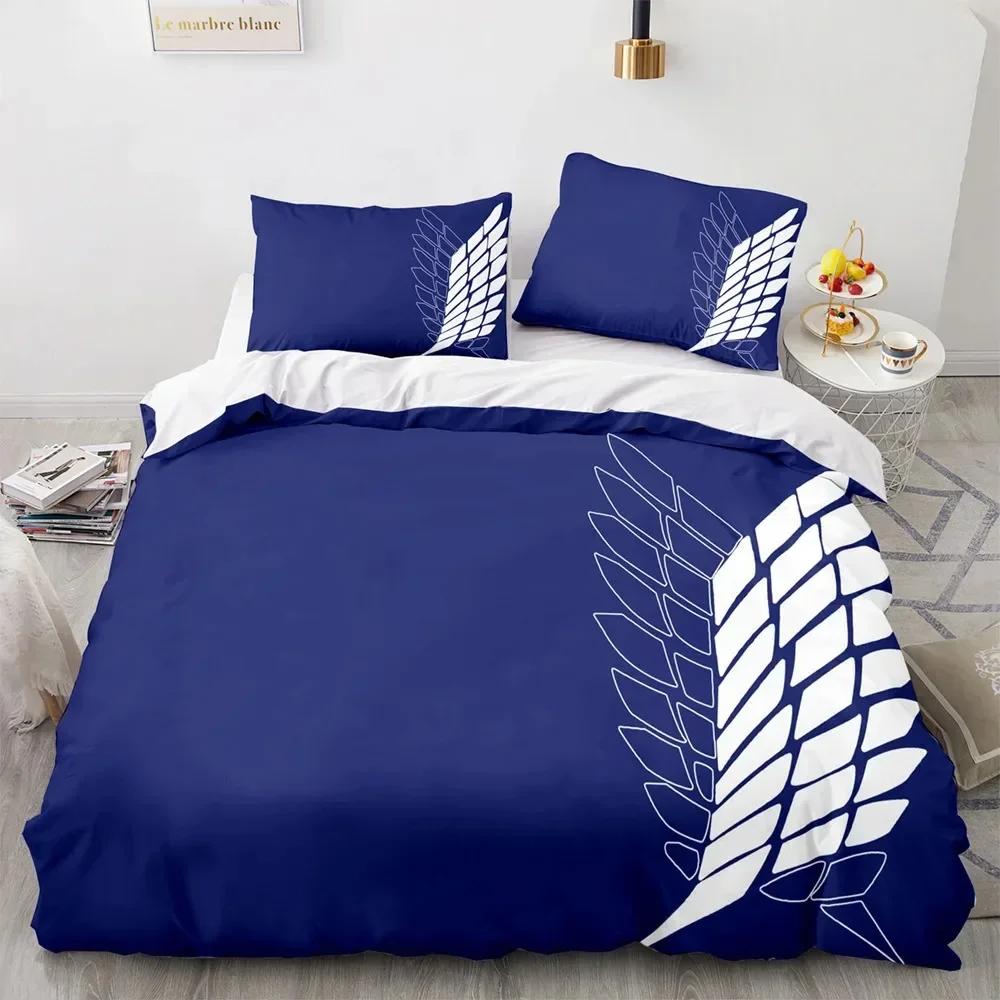 Anime Attack on Titan 3D-bedrucktes Bettwäscheset, Bettbezug und Kissenbezug, Freedom Wings, Bettwäsche für Jungen und Kinder, Twin, Single, Full Size