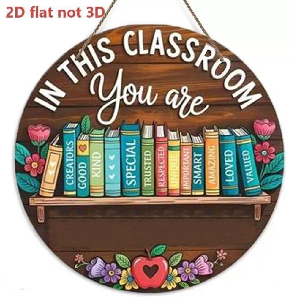 Cute 2D Flat Welcome Sign Round Wooden Ornaments Classroom Door Sign Colorful Decoration School Door Hanging School Decoration