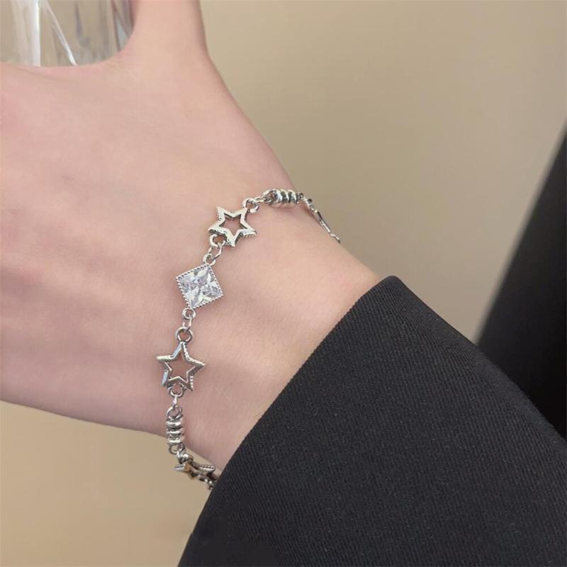 Silver Color Hollow Five-pointed Star Bracelet Zircon Bracelet Female Fashion Grunge Jewelry Adjustable Bracelet