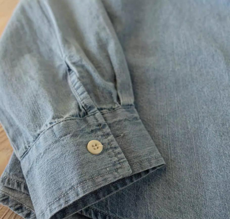 Spring 2026 Women's Retro Distressed Denim Shirt with Heavy Embroidery and Lapel