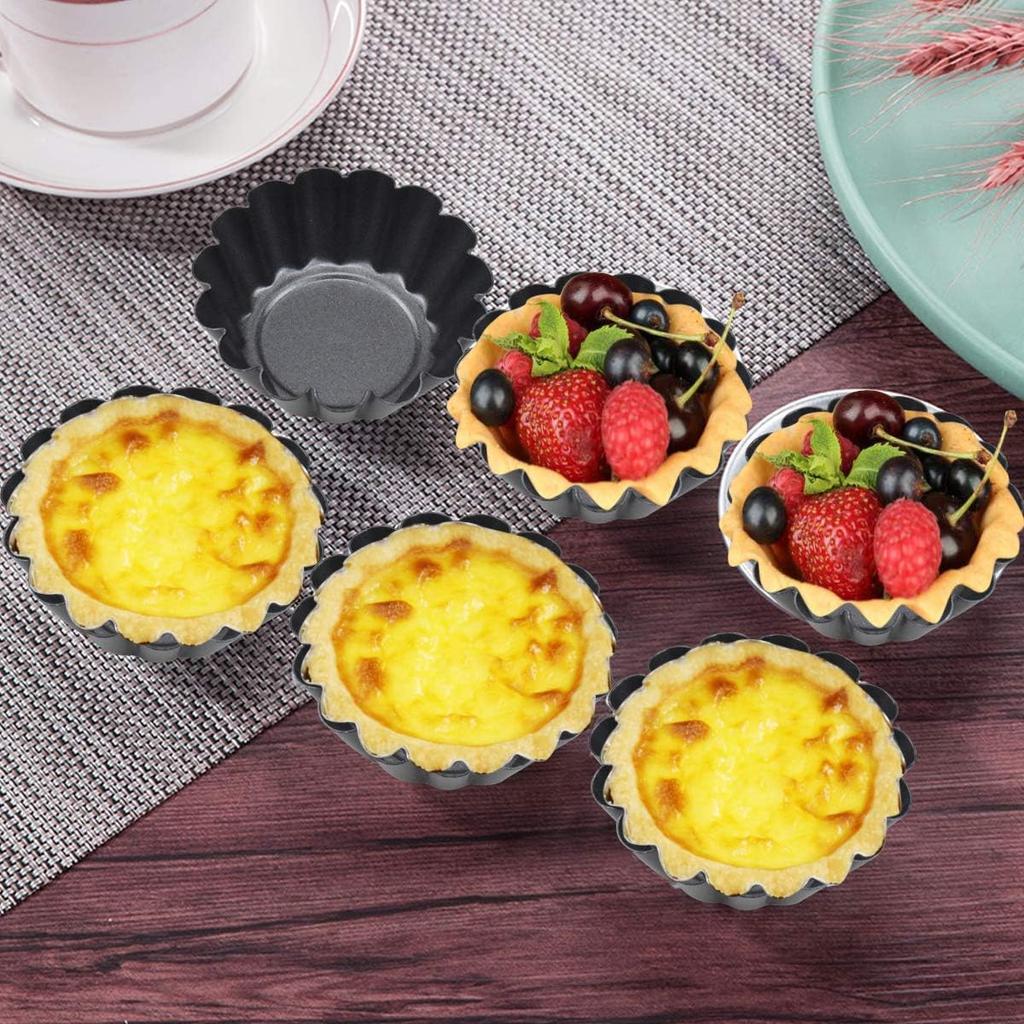 12-Cavity Mini Tart Pans Carbon Steel 7.5x2.3 cm Black Nonstick Baking Mold Set Fruit Tart Mold Set
