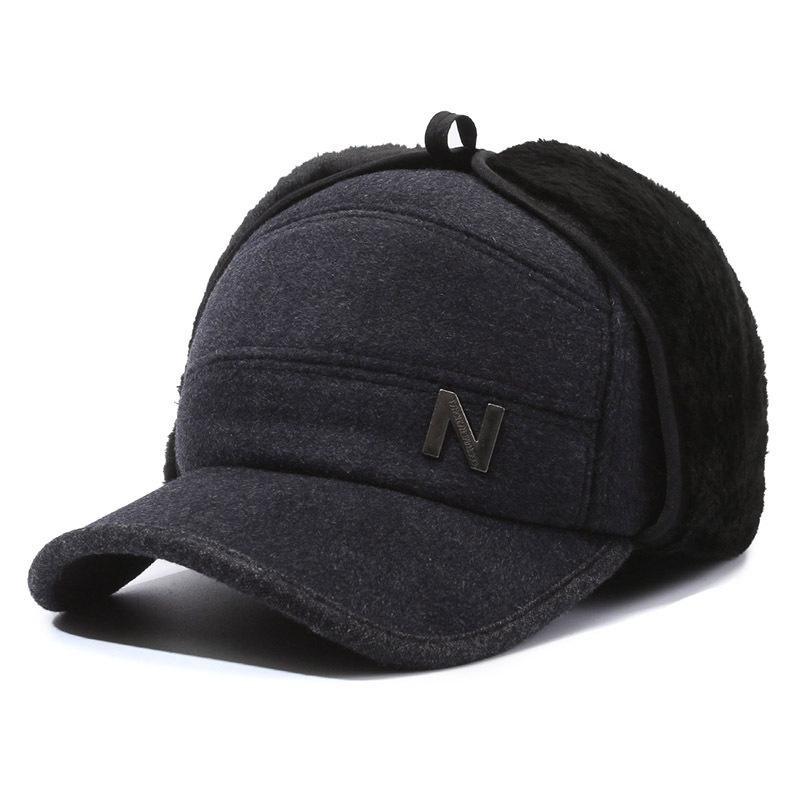 

Буквы N Черная хлопковая шапка Пожилые мужчины Зима Большая защита ушей Толстая теплая серый