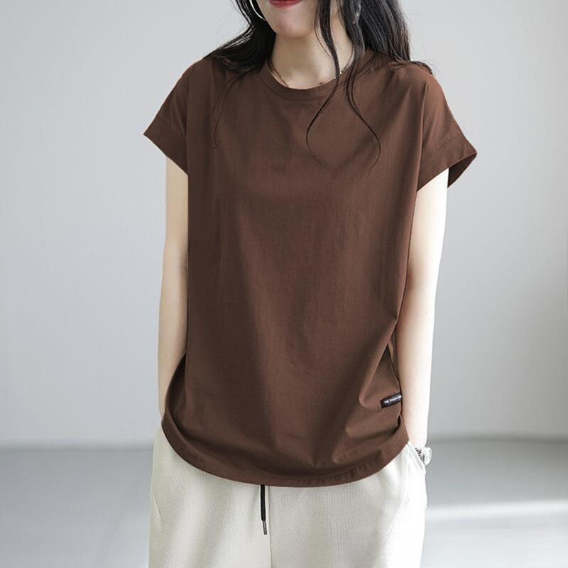 

Casual Retro Short-sleeved T-shirt Women s Loose and Thin Temperament Age-reducing Hollow Bottoming Shirt Spring and Summer Tops Women 3XL