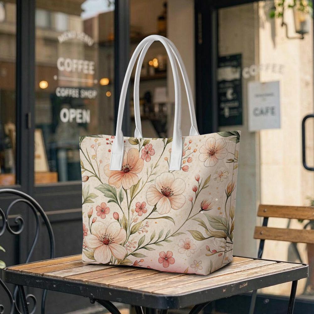Elegant Floral Printed Large Tote Bag Fashion Casual Women Shopping Carry Handbag
