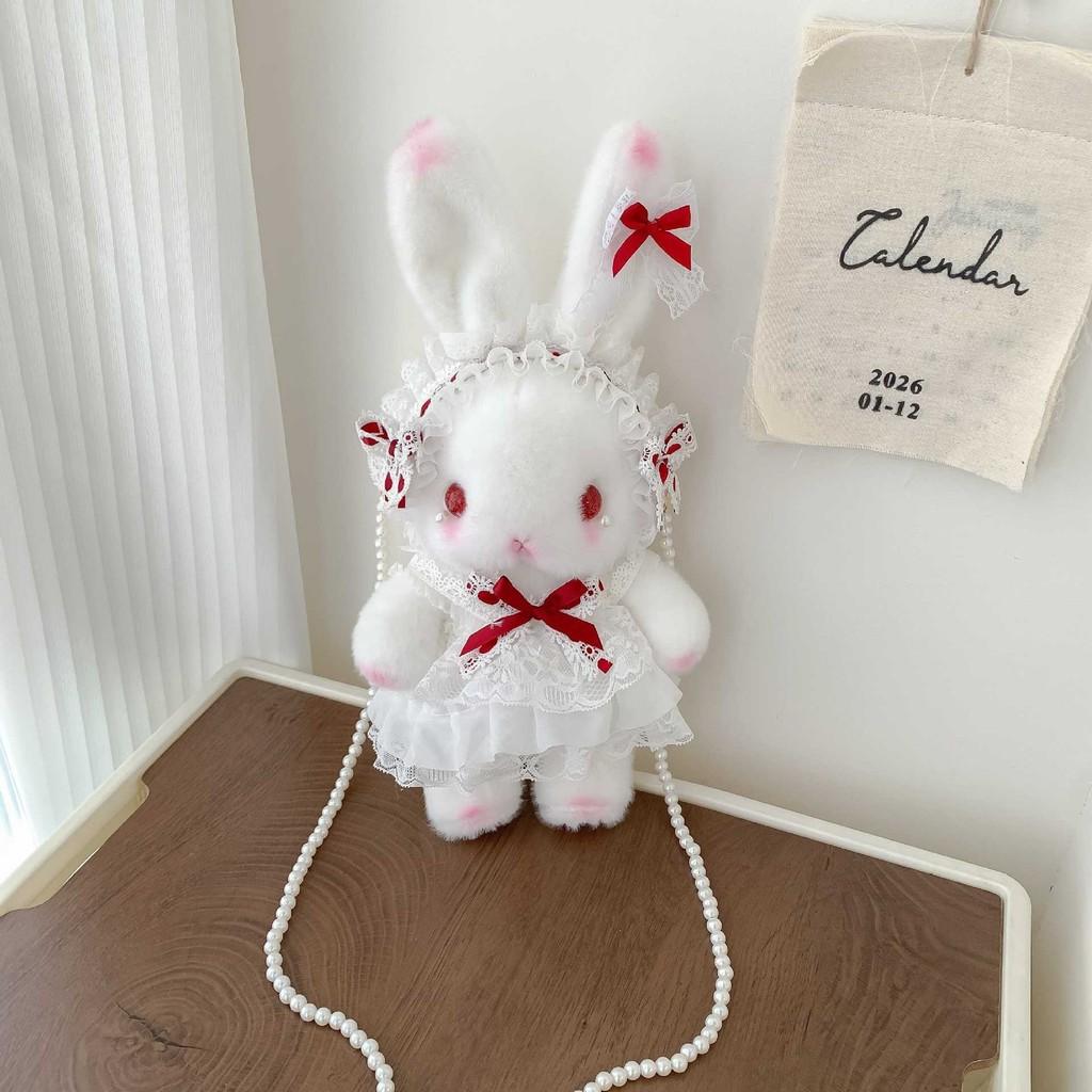 Cute Lolita Plush Bunny Backpack With Butterfly Bow For Girls Daily Use