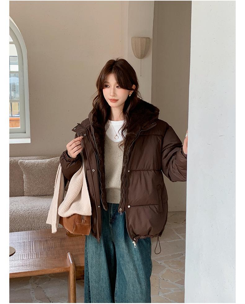 Fake Two-piece Stitching Puffer Jacket Women's Loose Thickened Warm Cotton-padded Coat With Fur Lining