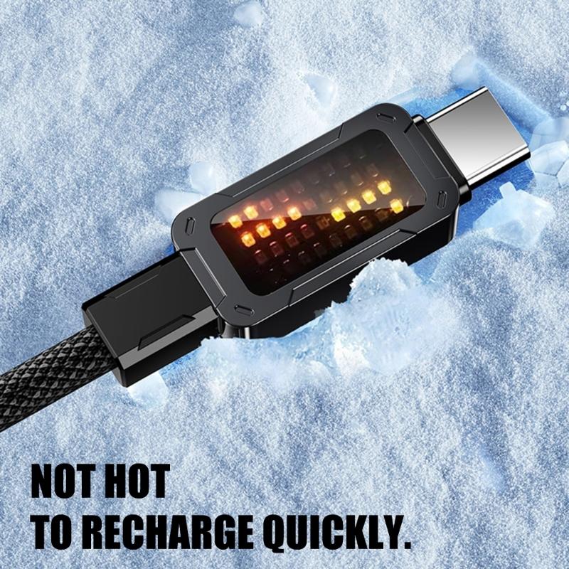 Heavy Duty Aluminum Alloy USB C Cable Wire PD100W Fast Charge And Data Transfer With Dynamic Colorful LED Light Effects
