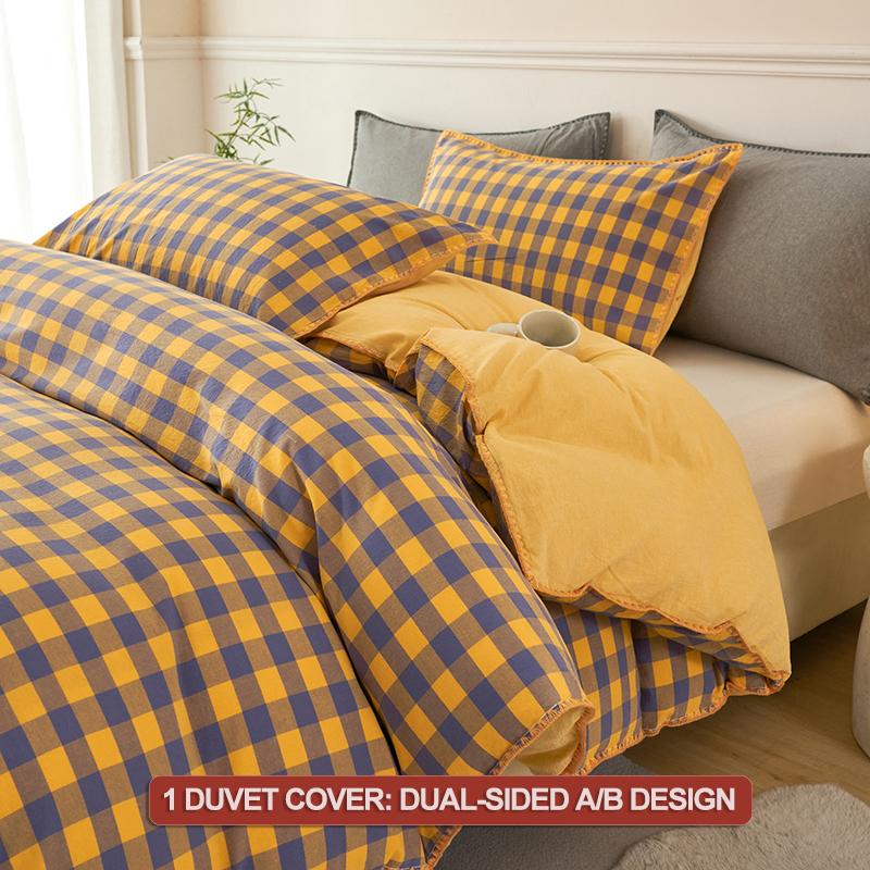 100% Cotton Luxury Bedding Set – Premium Duvet Cover + 2 Pillowcases, Classic Plaid Style, Soft & Breathable Comforter Cover Set