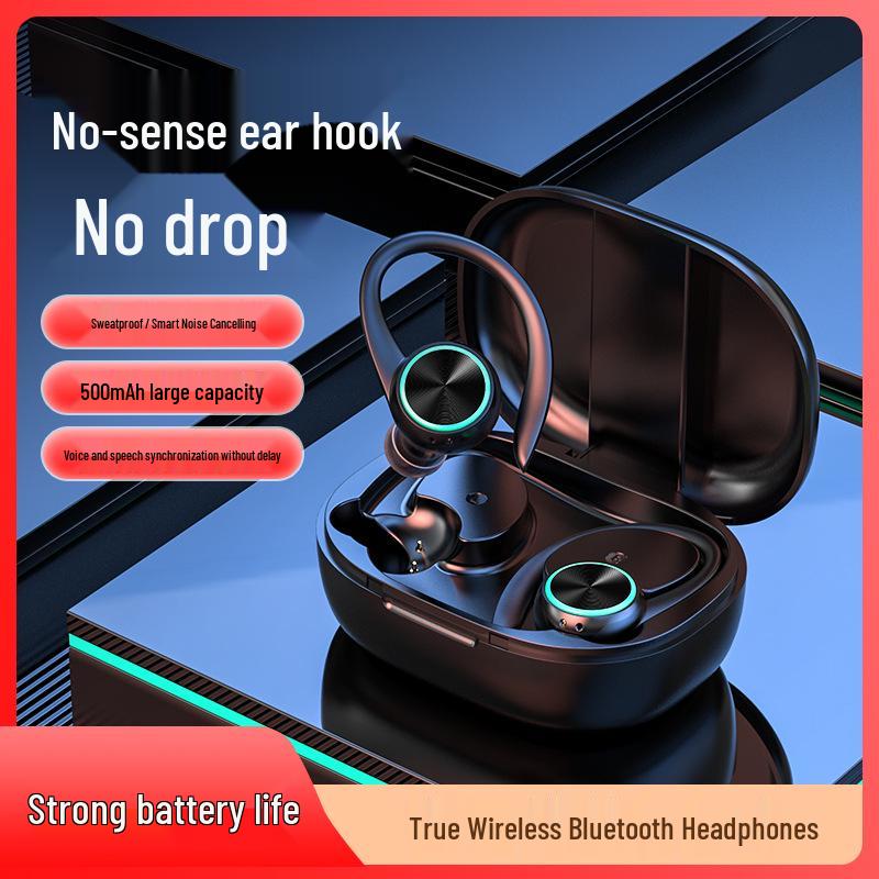 Wireless Bluetooth Earphones with Noise Cancelling and Smart Display, Sport Ear Hook Design