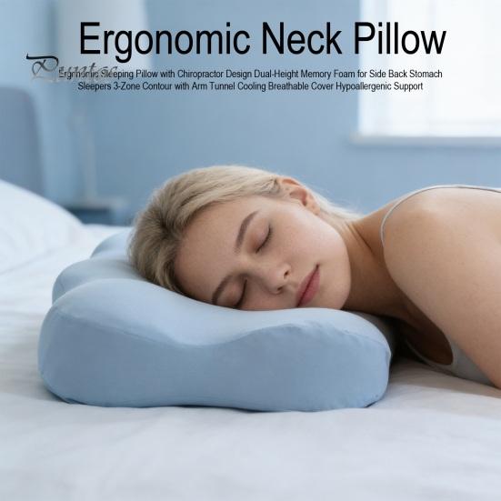 Adjustable Height Pillow Cloud Memory Foam Contoured with Washable Cover Neck Cervical Support Ergonomic for Side Back Stomach Sleepers