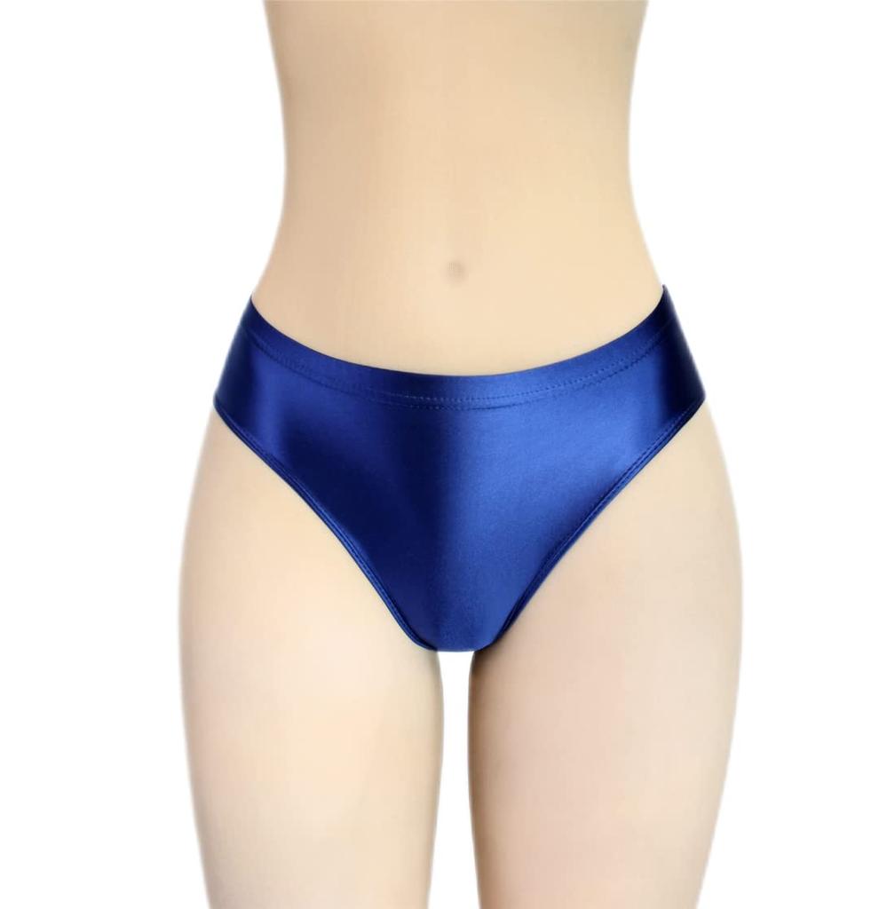 MJINM Low Waist Panties Trunks Stretch Tight Silky Transparent Sports Swimming Bikini Panties Bold Cosplay Thick Women's (Navy, XL)