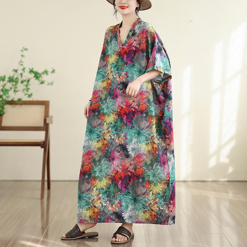 DIMANAF New 2026 Women Plus Size Summer Long Dress Casual Cotton Loose Oversize Maxi Floral Print Beach Sundress