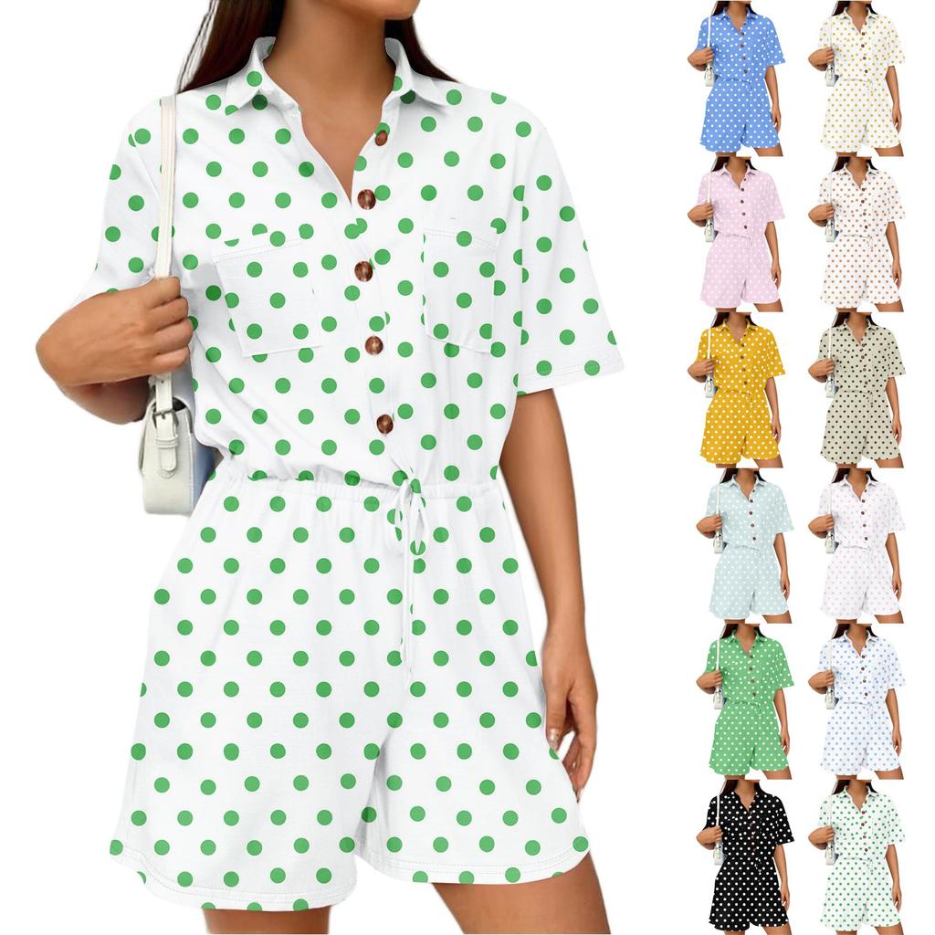 Women's Fashion V-neck Jumpsuit Plaid Casual Short Sleeve Top Jumpsuit