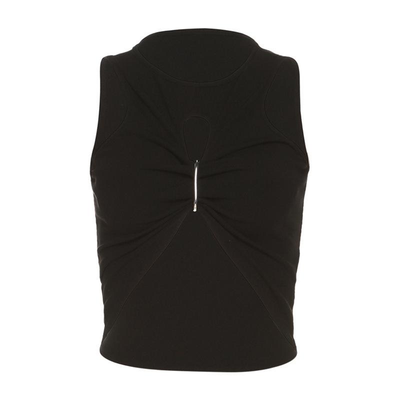 European and American spring summer new women's clothing solid color slim-fitting navel street fashion round neck sleeveless vest