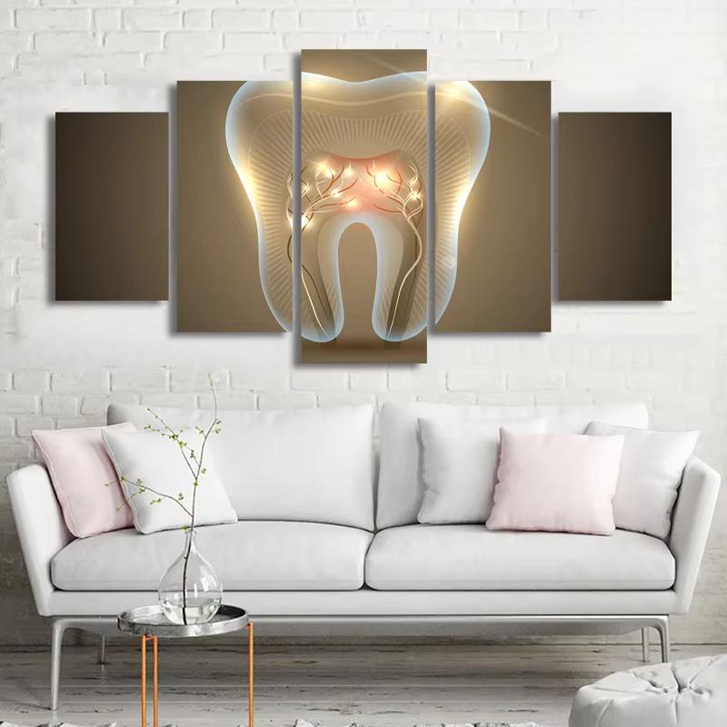 

5 Panel Geometric Tooth Dental X-Ray Canvas Painting Wall Art Shining Tooth Posters and Prints for Dentistry Wall Decor No Frame 20x35-20x45-20x55cm