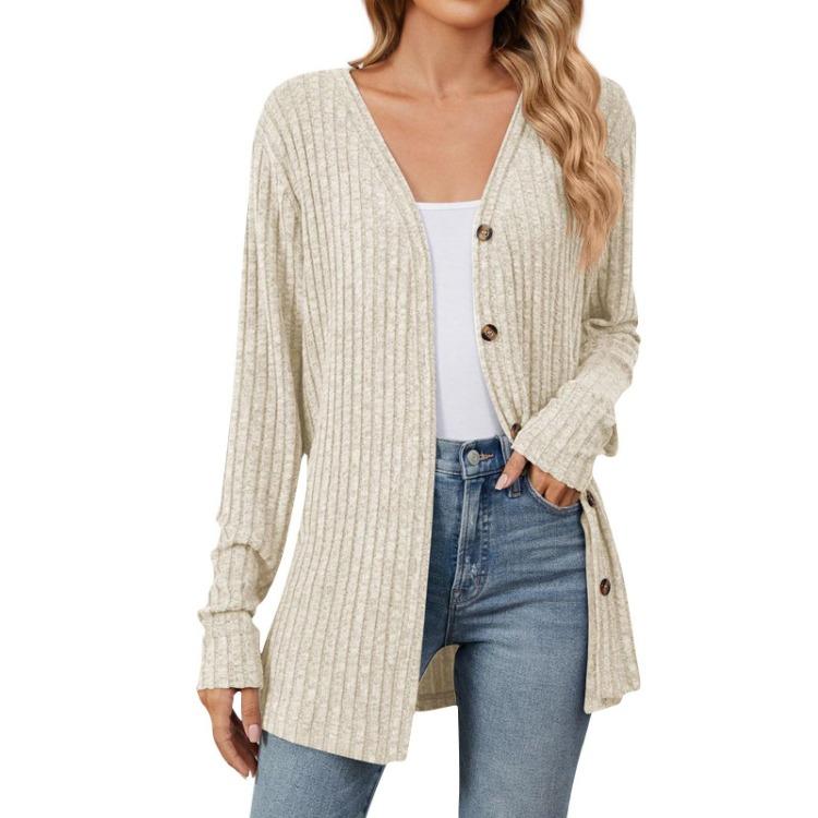 Fashionable Women Casual Long Sleeve Loose Button Cardigan Jacket Solid Color