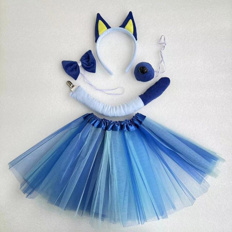 Sheepdog Costume Set Dog Ears Headband Bowtie Tail Nose Tutu Skirt for Kids Halloween Costume Cosplay Party