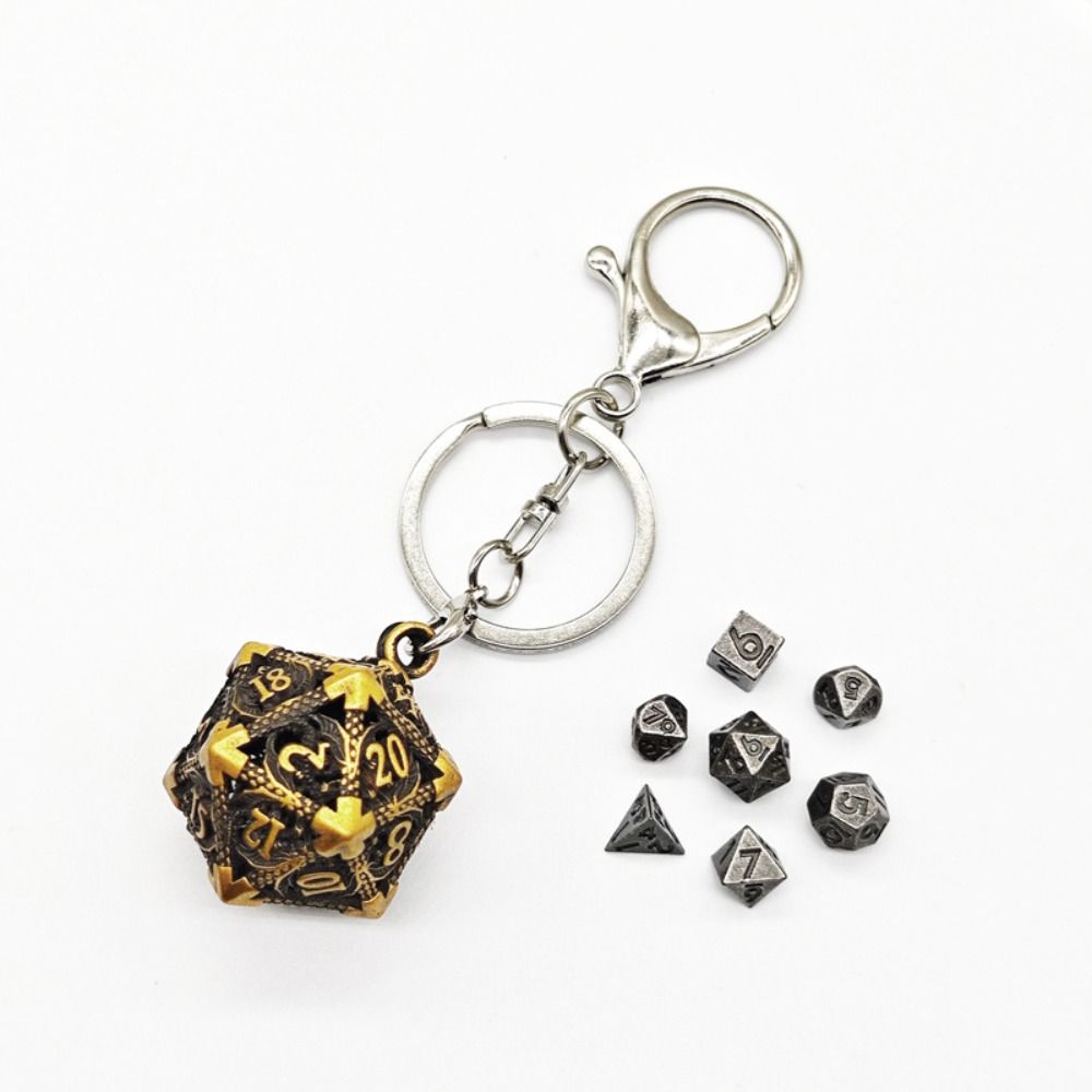 1 Set TRPG Hollow Metal Dice Keychain DND Polyhedral Dice Keychain Hangings Ornaments