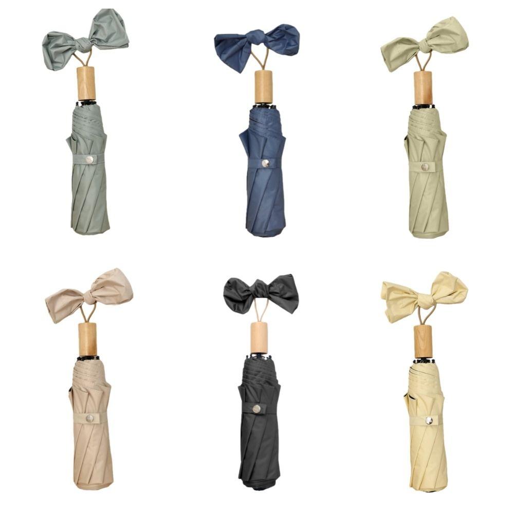 Solid Color Sunscreen Umbrella Wooden Handle Folding Sun Umbrella Rain Umbrella  Outdoor
